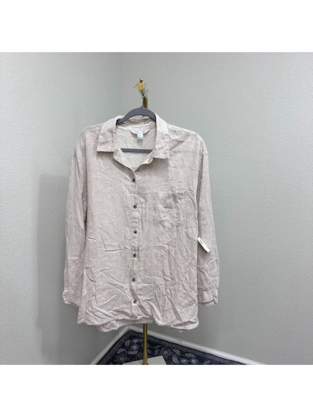 Old Navy Boyfriend Natural Linen Long Sleeve Button Up Shirt Womens size XL NEW